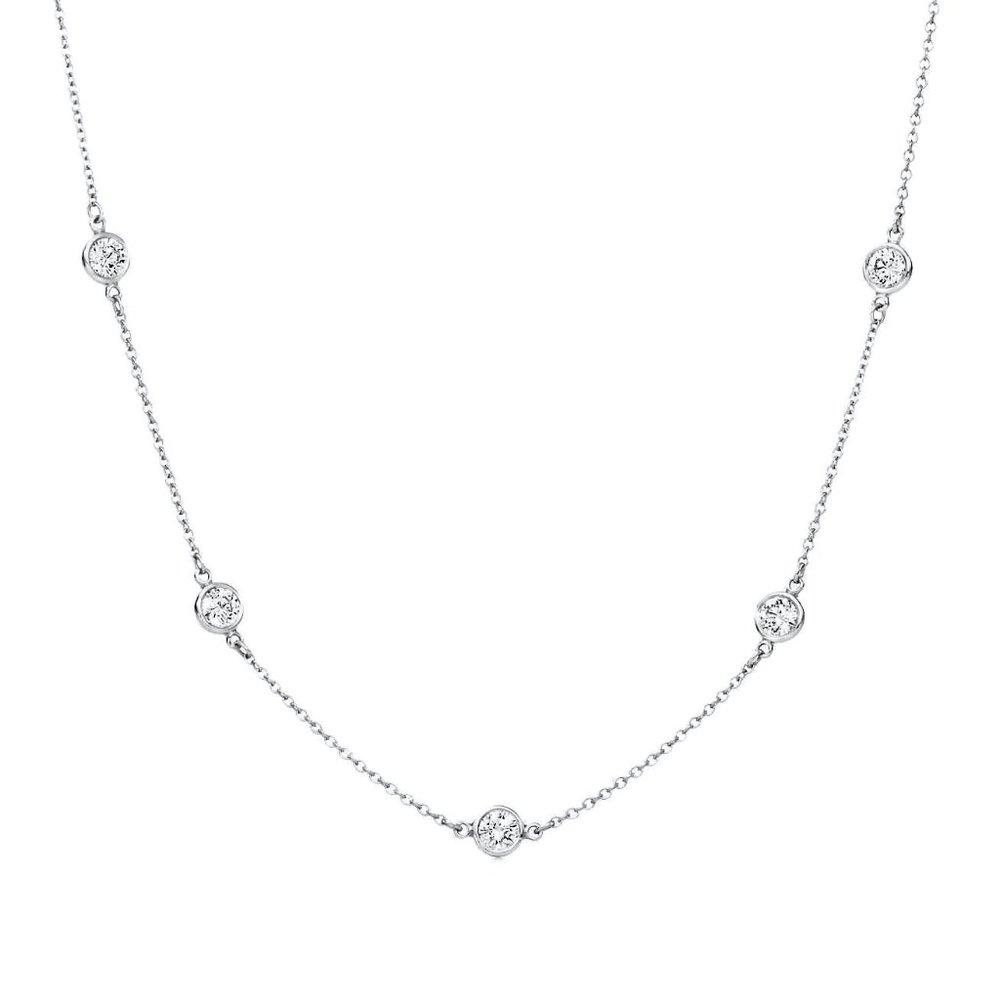 14k White Gold Simulated Diamond Station Necklace 18"